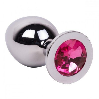 Тяжелая анальная металлическая пробка PINK BUBBLE GUM серебристая с розовым кристаллом - 9,5 см