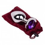 Тяжелая анальная металлическая пробка VIOLET DREAM серебристая с фиолетовым кристаллом - 9,5 см