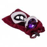 Тяжелая анальная металлическая пробка VIOLET DREAM серебристая с фиолетовым кристаллом - 9,5 см