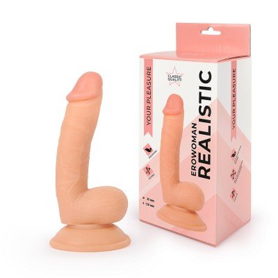 Фаллоимитатор-реалистик Erowoman Realistic с мошонкой и присоской - телесный - 16,5 см