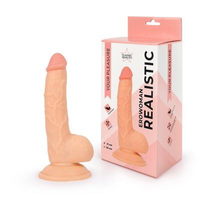 Фаллоимитатор-реалистик Erowoman Realistic с мошонкой и присоской - телесный - 17,5 см