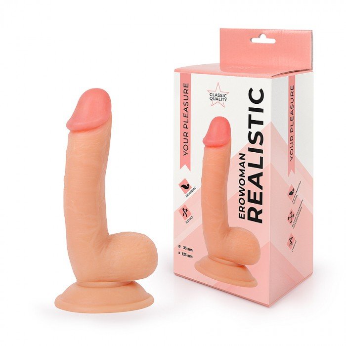 Фаллоимитатор-реалистик Erowoman Realistic с мошонкой и присоской - телесный - 18,5 см Фаллоимитатор-реалистик Erowoman Realistic с мошонкой и присоской - телесный - 18,5 см