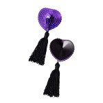 Пэстисы Erolanta Lingerie Collection в форме сердец с кисточками - фиолетово-чёрные