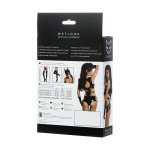 Сексуальный комплект Glossy Halle из материала Wetlook: топ, мини-шорты, перчатки - черный