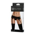 Пояс для чулок со шнуровкой и трусики Glossy Almira Belt из материала WetLook - чёрные Пояс для чулок со шнуровкой и трусики Glossy Almira Belt из материала WetLook - чёрные