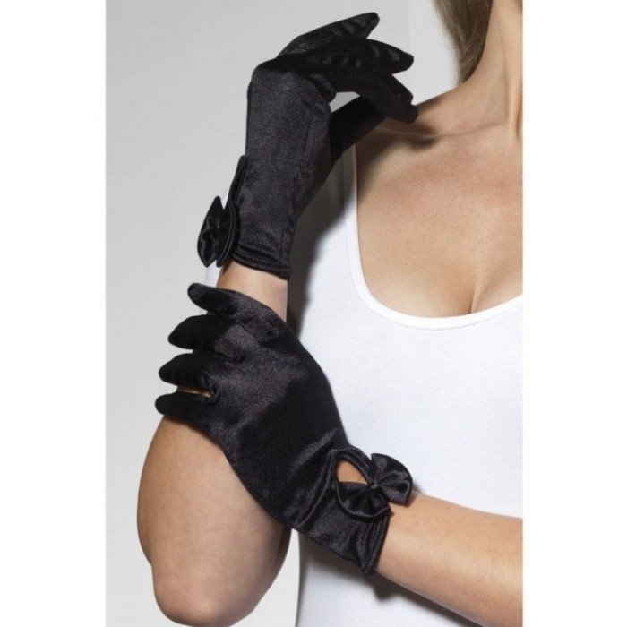 Атласные перчатки с бантом Fever - чёрные
