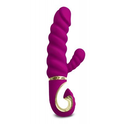 Анатомический витой вибратор- кролик с двумя моторами Gvibe - Gcandy из материала Bioskin - малиновый - 22 см
