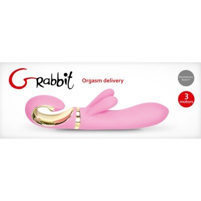 Вибратор-кролик с тремя моторами Gvibe - Grabbit из материала BioSkin - розовый - 22 см