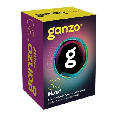 Презервативы латексные микс-набор Ganzo Mixed: классические, ультратонкие, точечно-ребристые - 30 шт