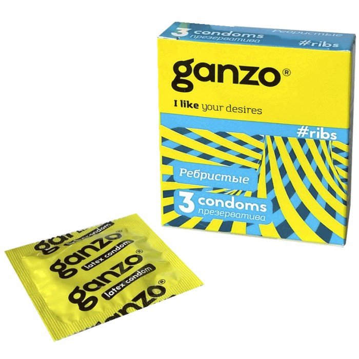 Презервативы латексные с ребристой структурой Ganzo Ribs - 3 шт