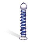 Стеклянный фаллоимитатор с голубой внешней спиралью BLUE SPIRAL - прозрачный - 18,5 см