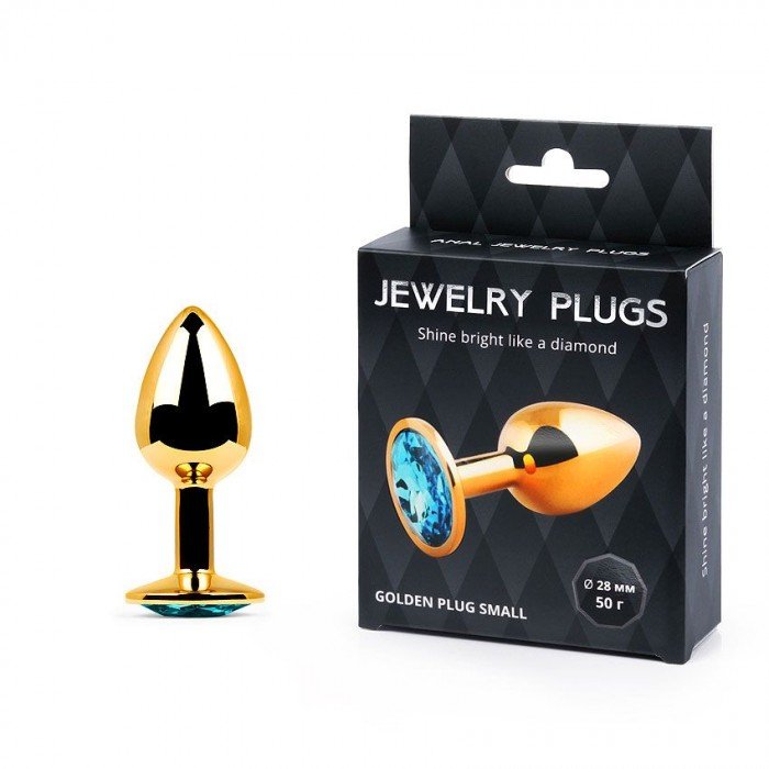 Малая анальная металлическая пробка Jewelry Plug золотистая с голубым кристаллом - 7 см Малая анальная металлическая пробка Jewelry Plug золотистая с голубым кристаллом - 7 см