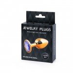 Малая анальная металлическая пробка Jewelry Plug золотистая с фиолетовым кристаллом - 7 см