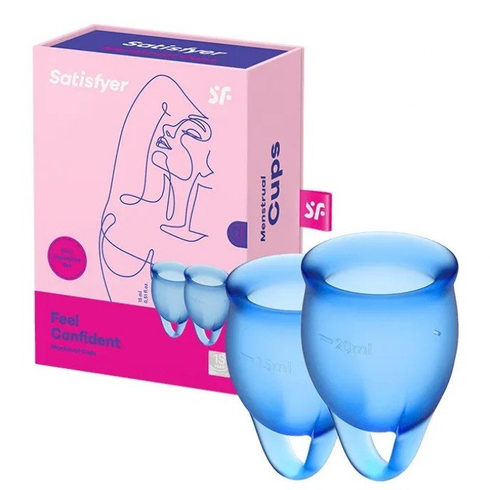 Набор менструальных чаш с петелькой Satisfyer Confident Secure Menstrual Cup - тёмно-синий - 2 шт Набор менструальных чаш с петелькой Satisfyer Confident Secure Menstrual Cup - тёмно-синий - 2 шт