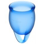 Набор менструальных чаш с петелькой Satisfyer Confident Secure Menstrual Cup - тёмно-синий - 2 шт Набор менструальных чаш с петелькой Satisfyer Confident Secure Menstrual Cup - тёмно-синий - 2 шт