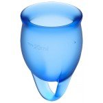 Набор менструальных чаш с петелькой Satisfyer Confident Secure Menstrual Cup - тёмно-синий - 2 шт Набор менструальных чаш с петелькой Satisfyer Confident Secure Menstrual Cup - тёмно-синий - 2 шт