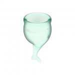 Набор менструальных чаш с хвостиком Satisfyer Feel Secure Menstrual Cup - светло-зелёный - 2 шт