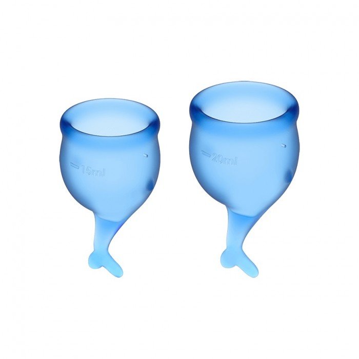 Набор менструальных чаш с хвостиком Satisfyer Feel Secure Menstrual Cup - тёмно-синий - 2 шт