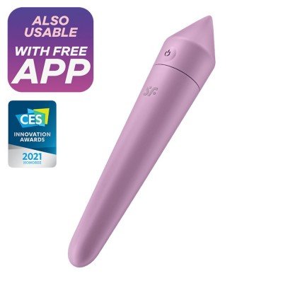 Мощная вибропуля с заостренным кончиком Satisfyer Ultra Power Bullet 8 с управлением со смартфона - сиреневая - 14 см