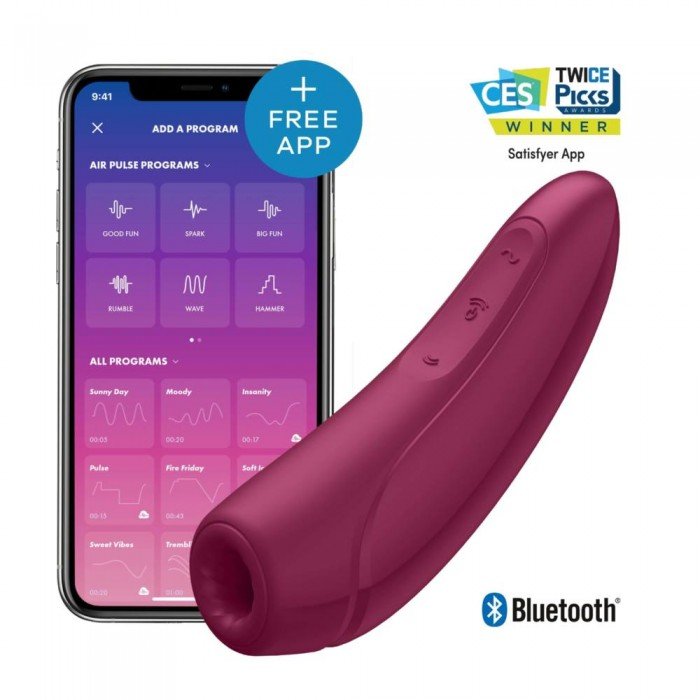 Вакуум-волновой стимулятор клитора с вибрацией Satisfyer Curvy 1+ и управлением со смартфона - бордовый Вакуум-волновой стимулятор клитора с вибрацией Satisfyer Curvy 1+ и управлением со смартфона - бордовый