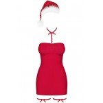 Кокетливый красный новогодний комплект нижнего белья Obsessive Kissmas: сорочка, чокер, подвязки, шапочка