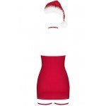 Кокетливый красный новогодний комплект нижнего белья Obsessive Kissmas: сорочка, чокер, подвязки, шапочка