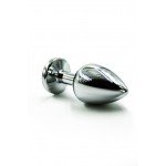 Малая алюминиевая анальная серебристая пробка Kanikule Small с чёрным кристаллом - 7 cм
