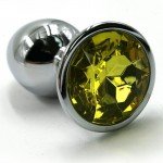 Малая алюминиевая анальная серебристая пробка Kanikule Small с жёлтым кристаллом - 7 cм