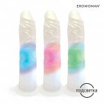 Вибратор реалистик на присоске EROWOMAN со световыми эффектами и управлением с пульта - жемчужный - 20 см