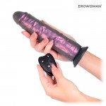 Вибратор реалистик на присоске EROWOMAN с управлением с пульта - баклажанный - 20 см