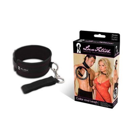 Ошейник с длинным поводком Lux Fetish - чёрный