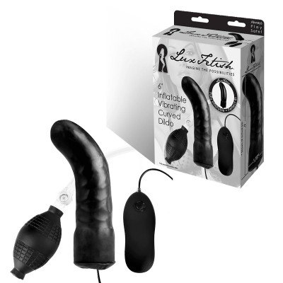 Надувной изогнутый фалос с вибрацией Inflatable Vibrating Curved Dildo - чёрный - 16 см