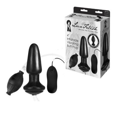 Надувная анальная пробка с вибрацией Inflatable Vibrating Butt Plug - чёрная - 11 см