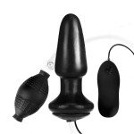 Надувная анальная пробка с вибрацией Inflatable Vibrating Butt Plug - чёрная - 11 см