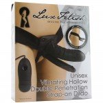 Полый страпон для двойного проникновения с вибрацией Lux Fetish - чёрный - 15 см и 14 см Полый страпон для двойного проникновения с вибрацией Lux Fetish - чёрный - 15 см и 14 см