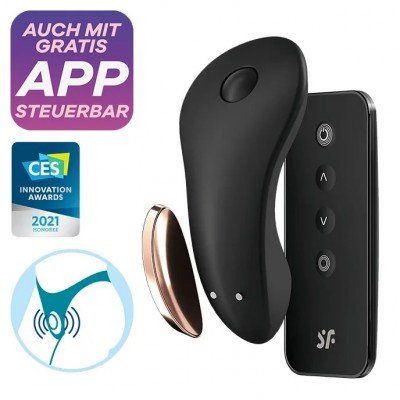 Бесшумный клиторальный вибратор в трусики Satisfyer Little Secret с управлением через пульт и приложение (смартфон) - чёрный