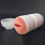 Компактный мастурбатор ротик с вибрацией Sex In A Can Mouth Lotus Tunnel в колбе - 16 см