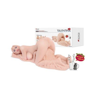 Мастурбатор мини-кукла в виде девушки KOKOS Valentina+ DL с тремя любовными отверстиями, вибрацией и двойным слоем материала - телесный - 50 см