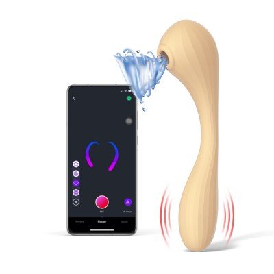 Вакуумно-волновой стимулятор клитора с гибким вагинальным вибратором Magic Motion Bobi с управлением со смартфона - жёлтый - 20,5 см