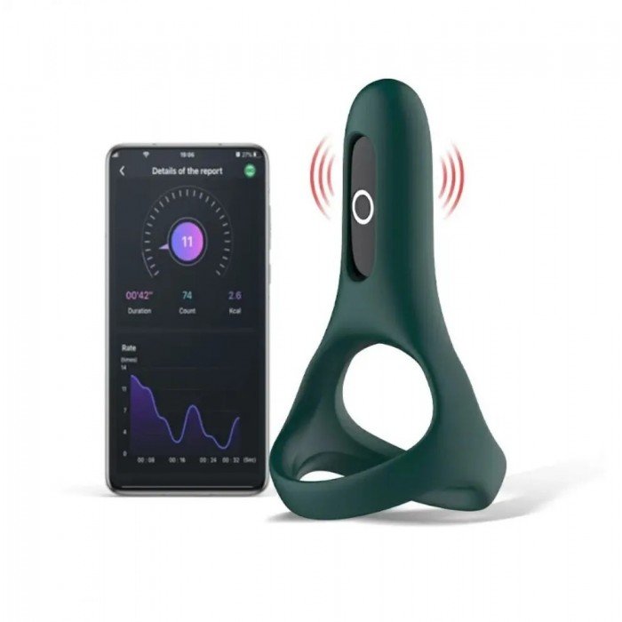 Двойное эрекционное виброкольцо на пенис и мошонку Magic Motion Magic Rise с возможностью управления через приложение - зелёное