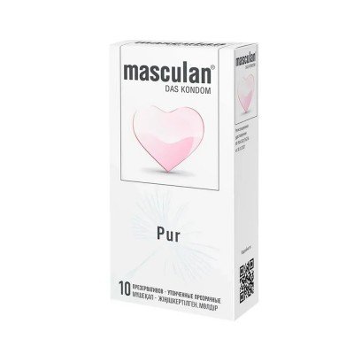 Презервативы латексные ультратонкие 0,05 мм Masculan Pur - с увеличенным количеством смазки - 10 шт