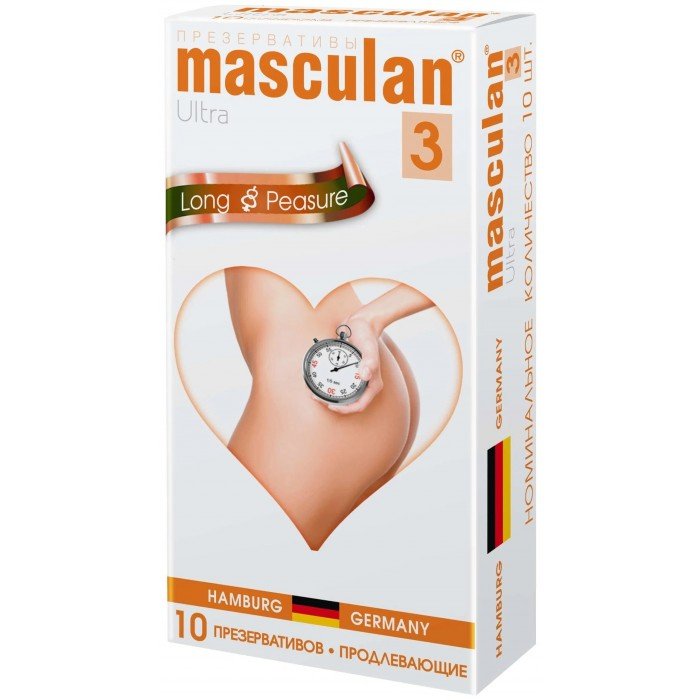 Презервативы латексные Masculan Ultra 3 - Long Pleasure (с анестетиком для продления ощущений, с колечками и пупырышками) - 10 шт Презервативы латексные Masculan Ultra 3 - Long Pleasure (с анестетиком для продления ощущений, с колечками и пупырышками) - 10 шт