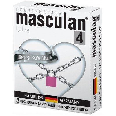 Презервативы латексные утолщенные 0,09 мм Masculan Ultra 4 - Ultra Safe Black - чёрные - 3 шт