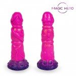 Фантастический розовый фаллоимитатор Magic Hero в виде фантазийного перетянутого пениса - 20 см
