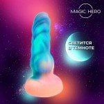 Фантастический светящийся в темноте фаллоимитатор Magic Hero с толстым и рельефным стволом - 20 см
