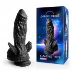 Фантастический чёрный фаллоимитатор Magic Hero с рельефной поверхностью и крылышками - 22 см Фантастический чёрный фаллоимитатор Magic Hero с рельефной поверхностью и крылышками - 22 см