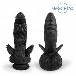 Фантастический чёрный фаллоимитатор Magic Hero с рельефной поверхностью и крылышками - 22 см Фантастический чёрный фаллоимитатор Magic Hero с рельефной поверхностью и крылышками - 22 см