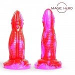 Фантастический красный фаллоимитатор Magic Hero с рельефным стволом с чешуйками - 20 см Фантастический красный фаллоимитатор Magic Hero с рельефным стволом с чешуйками - 20 см