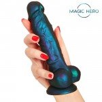 Гнущийся фэнтезийный фаллоимитатор Magic Hero с перламутровым блеском на присоске - синий - 17 см Гнущийся фэнтезийный фаллоимитатор Magic Hero с перламутровым блеском на присоске - синий - 17 см