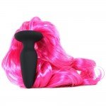 Анальная пробка Unicorn Tails Pink с розовым хвостом - чёрная - 10 cм